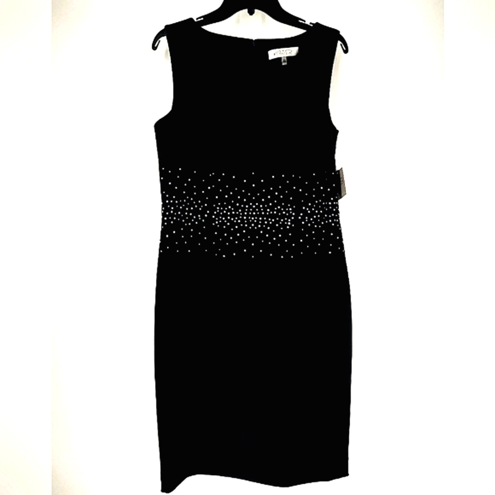 Kasper Black Sleeveless Rhinestone Sheath Dress Size 8, NWT